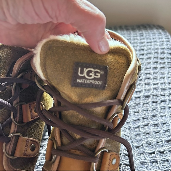 Ugg Tan Leather Cecile Fleece Lined Waterproof Lace Up Duck Boots Size 6 - Picture 7 of 15
